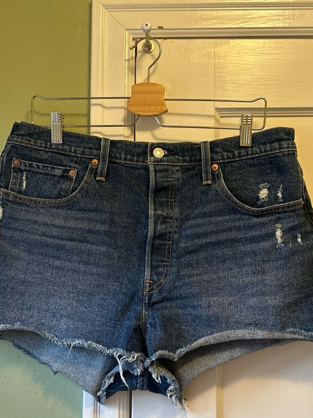Levi's Dark Blue Distressed Denim Cutoff Shorts